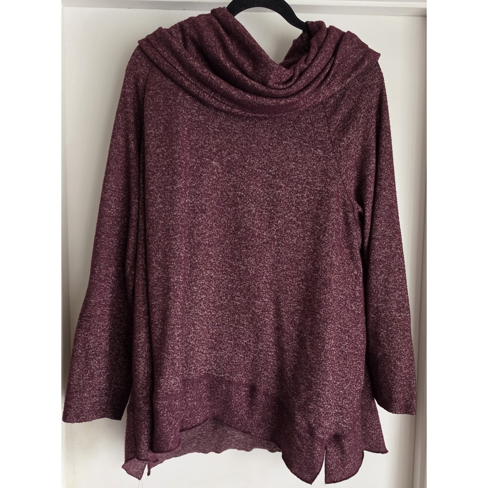 Soft Surroundings Sweater 1X Maroon Cowl Neck Short Sleeve Casual Pullover Top